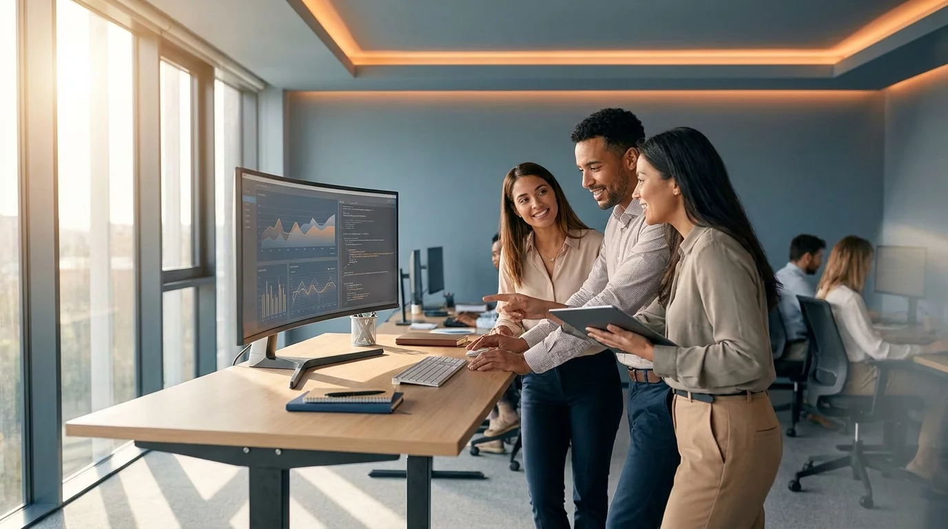Equipe de professionnels cybersecurite collaborant dans un bureau moderne
