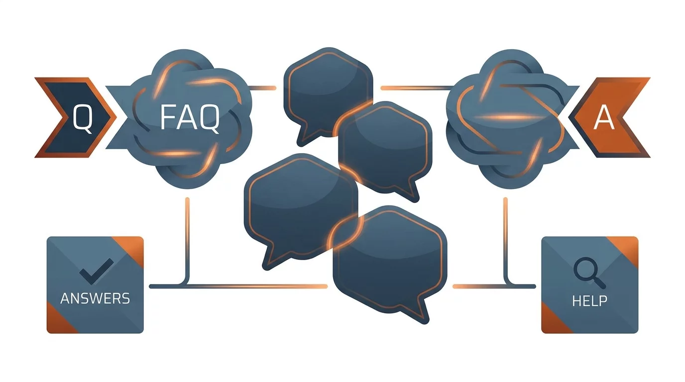 Illustration FAQ avec bulles de questions et reponses